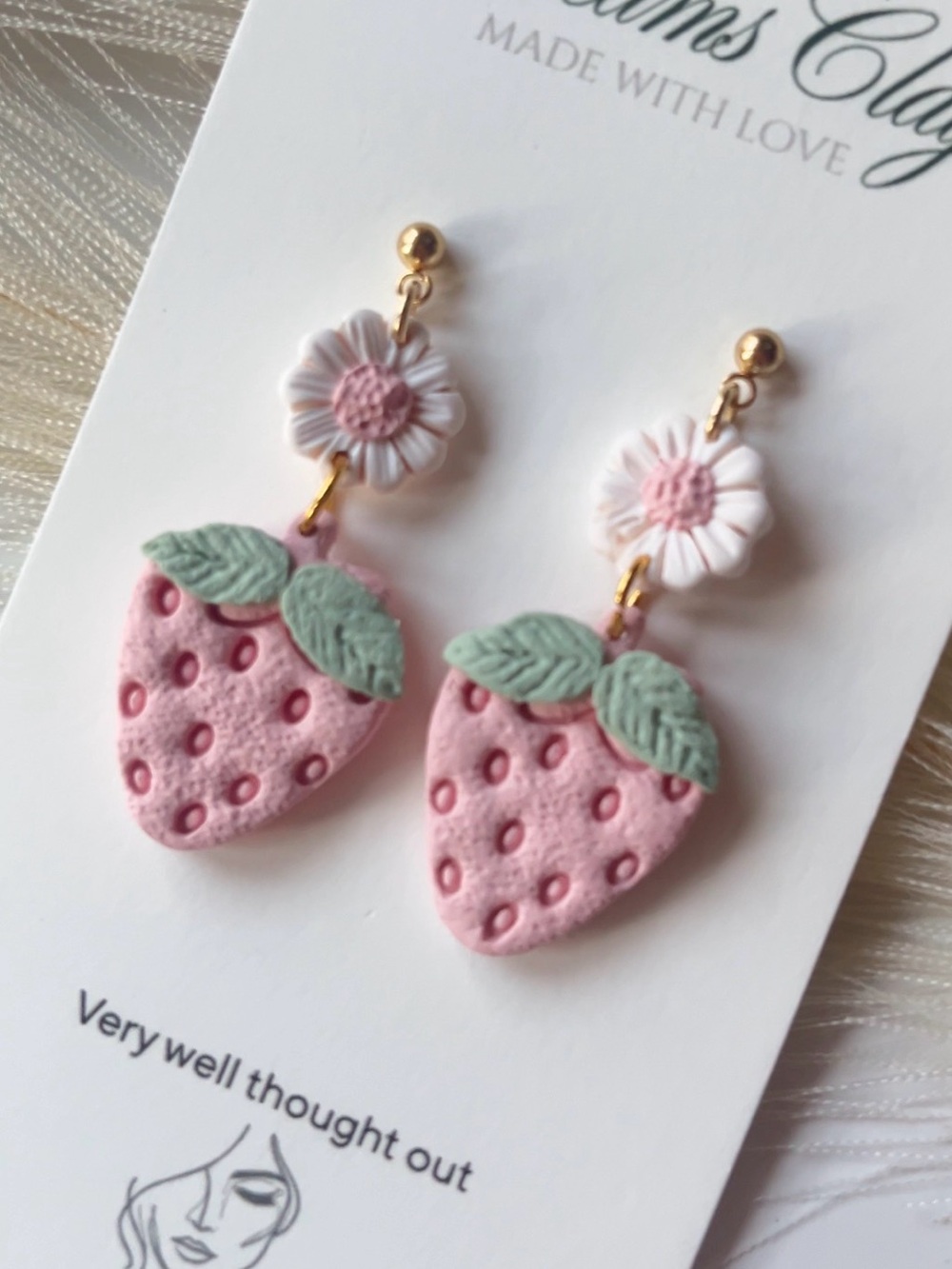 Pink Strawberry & Daisy Earrings